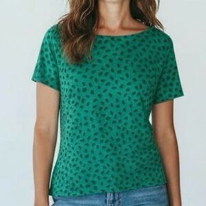 Nally & Millie Green Polka Dot Short Sleeve Top Medium Made in USA